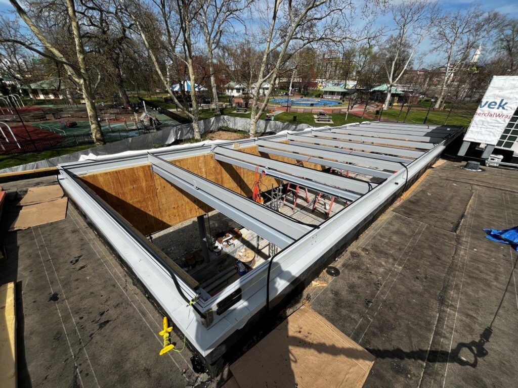 The Entrance Headhouse skylight glass framing has been installed